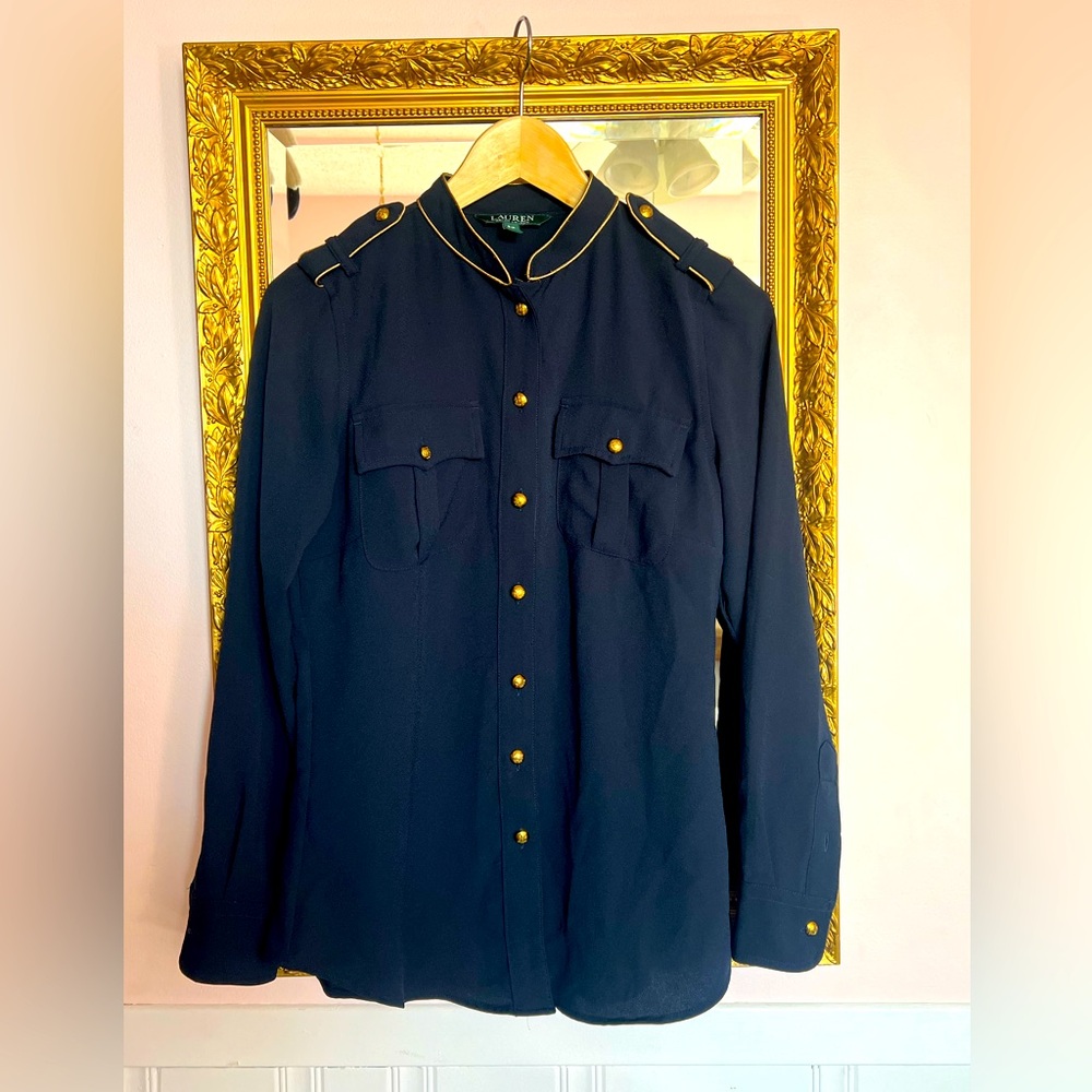 Ralph Lauren Blouse Womens S Nautical Long Sleeve Button Up Shirt Epaulette LRL